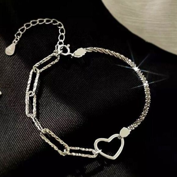 The Multimedia Dainty Heart link pendant bracelet in 925 silver. - Picture 7 of 12